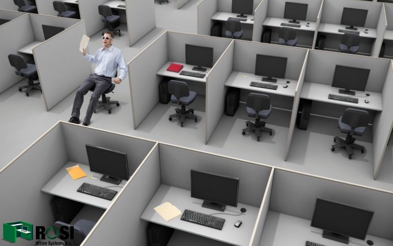 A man within many cubicles