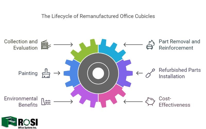 Lifecycle of remanufactured Office cubicles infographic