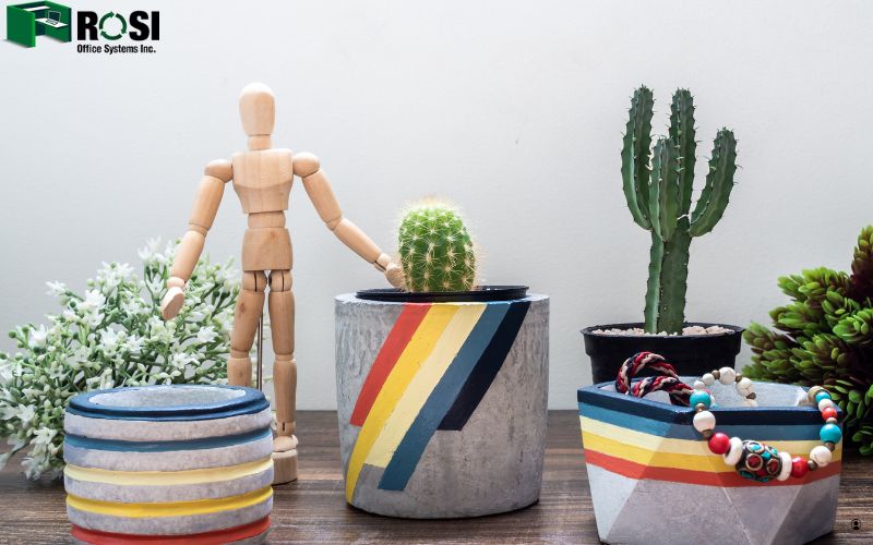 Retro style geometric planters. Painted concrete planters