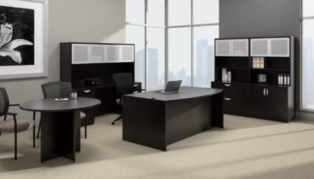 Dark laminate executive desk suite