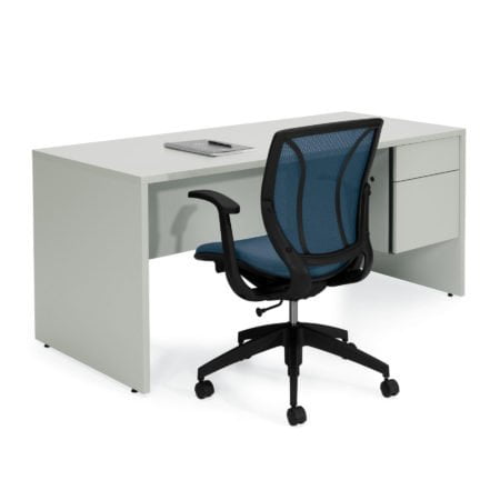 traditional white desk with blue task chair