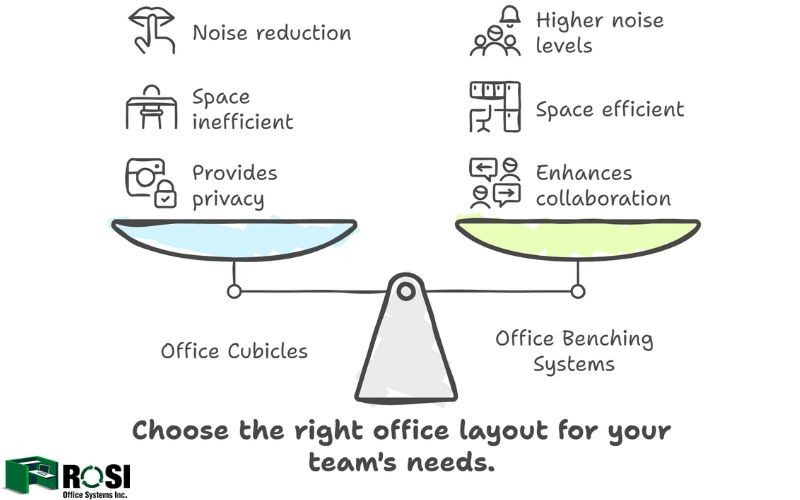 An infographic about Office Cubicles vs. Office Benching