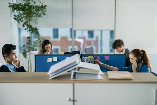 Office cubicles with people working on it