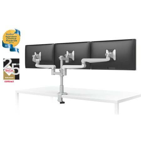 Silver ESI EVOLVE3 triple monitor arm