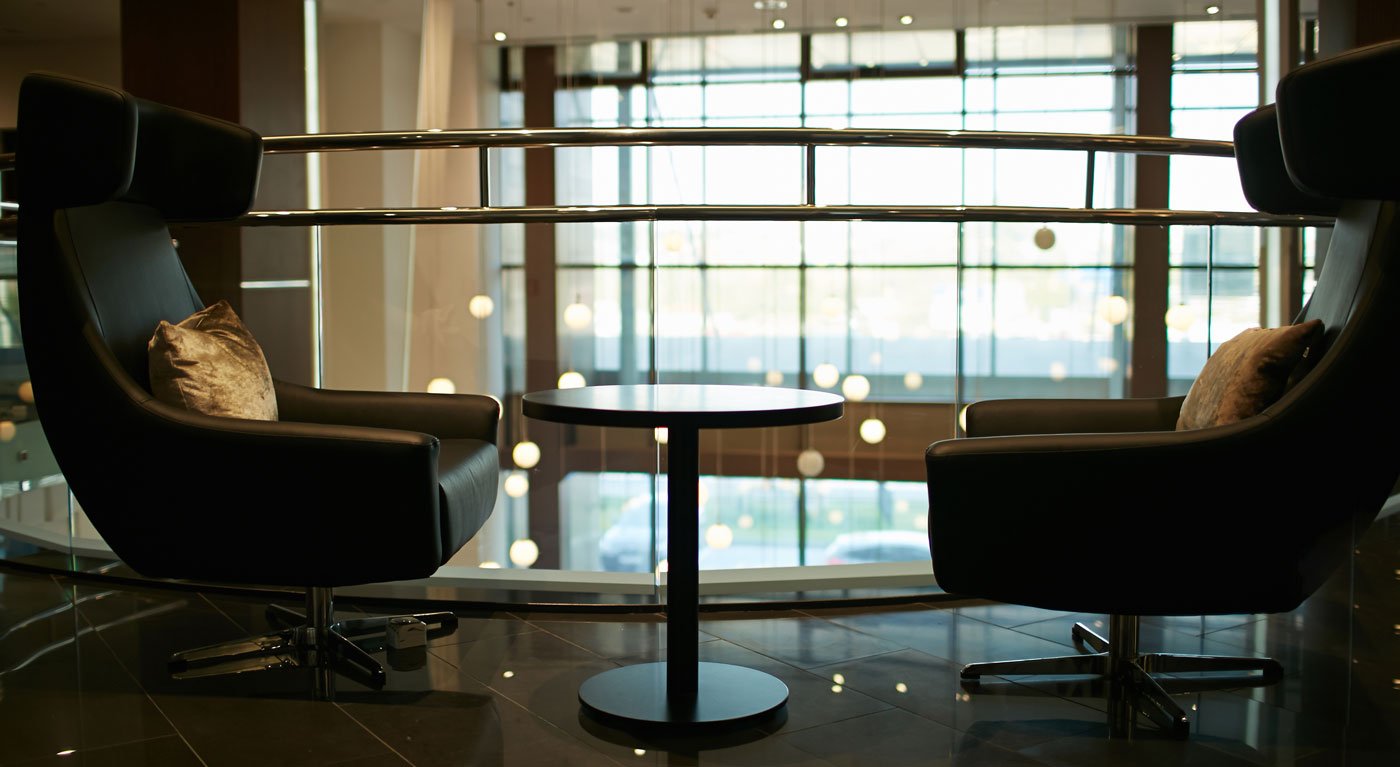 comfortable reception area in large office building