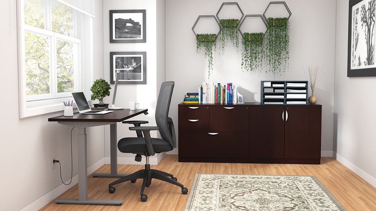 Offices to Go OTG Laminate Height-Adjustable Office Desk with Mixed Storage  Unit, Storage Cabinet and Ergo Office Chair OTG11686B