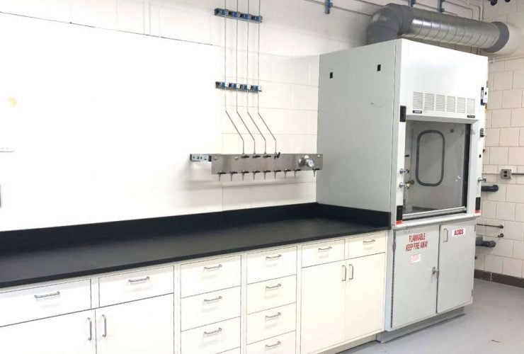 clean new laboratory with white finishes and fume hood