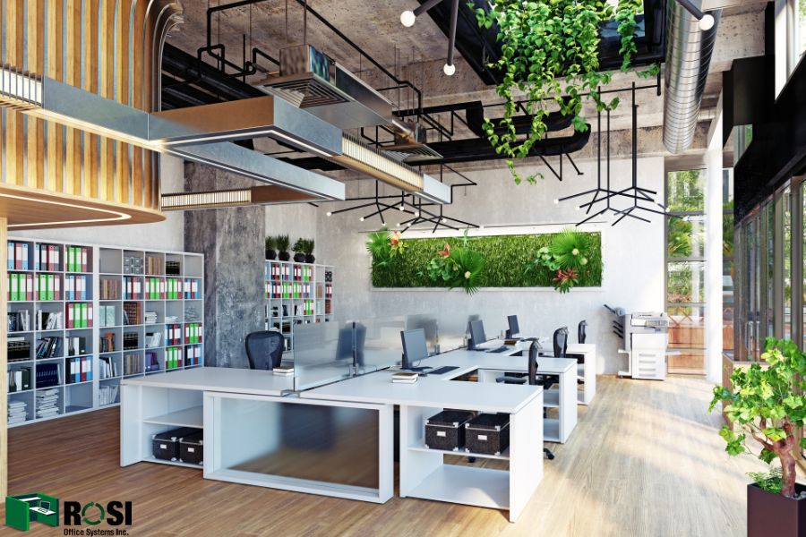 Decorated Cubicle with plants that shows a modern office