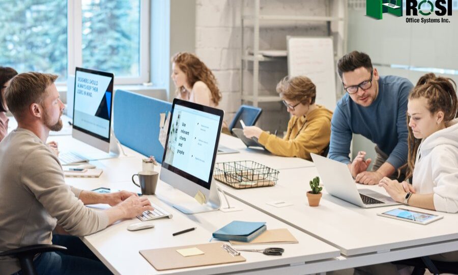 People working at office with Collaborative Office Furniture